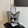 New striped large-capacity canvas bag women's cute fashion plaid single shoulder cartoon commuting lazy wind tote bag