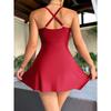 European and American Solid Color Sleeveless Chest Pleated Waist Dress One-piece Women's Swimsuit