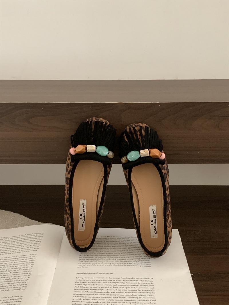 

Нишевые вечерние туфли на плоской подошве из замши с леопардовым принтом, одинарные туфли, женская обувь 2025 весна и осень, черные туфли-лодочки для работы 39 цветной печати леопарда