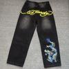 RogueWave European and American Retro High Street Hip-hop Oldschool Skull Embroidery Loose Casual Stylish Jeans Trousers