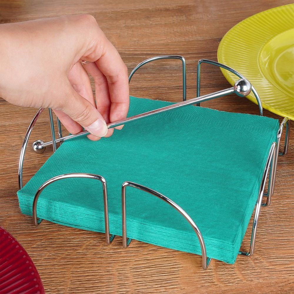 Napkin Holder, Steel Silver Napkin Stand, Tissue Holder with Press