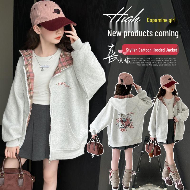 Autumn Girls' Cute Cat Hoodie Cardigan - Children's Zip-Up Jacket
