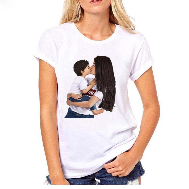 Mother S Love Female T-Shirt Women Son and Mom Summer Harajuku Women Clothes White