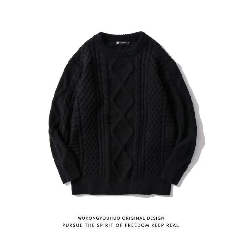 

Men s Trendy Cable Knit Pullover: Retro Harajuku Japanese Style Knitwear 2XL чорний