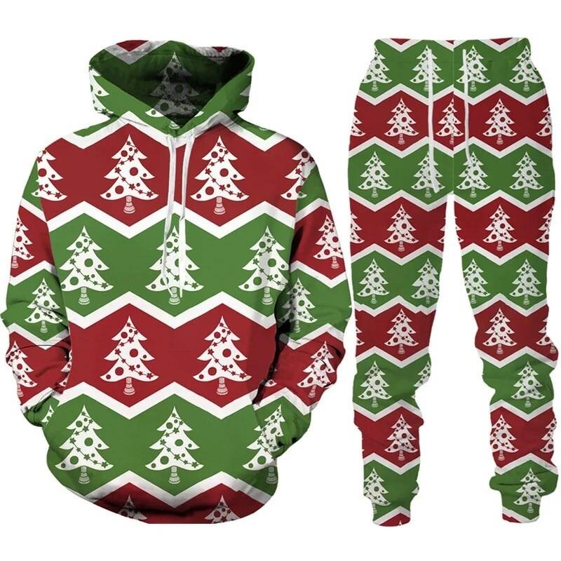 Y2k Newest Christmas 3D Print Hoodie/Suit Funny Santa Claus New Year Carnival Party Tracksuit Set Men Xmas Streetwear Clothing