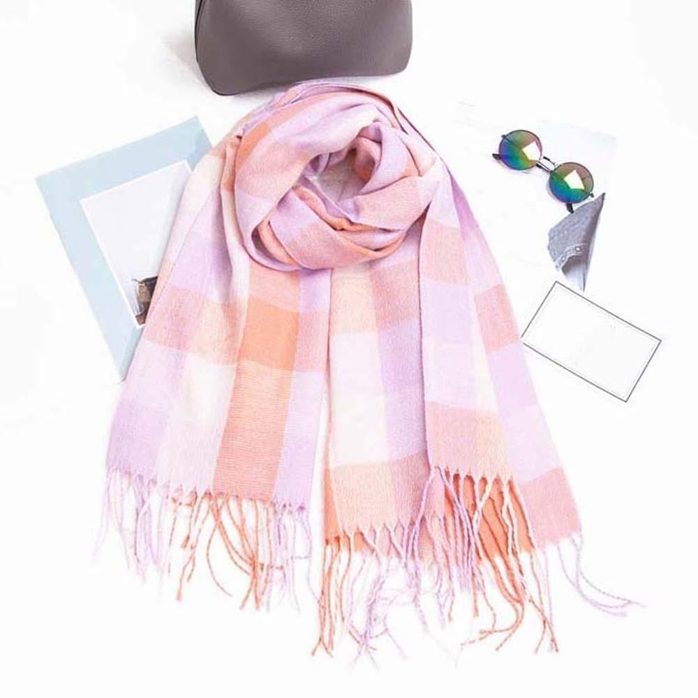 Cold-proof Classic Plaid Scarf Soft Long Neckscarf with Tassel Large Knitted Wool Shawl  Women