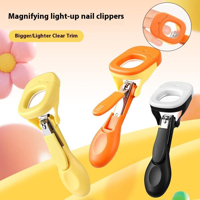 Coupe-ongles pour bébé et personnes âgées avec lumière LED/loupe Anti-éclaboussures Coupe-ongles Ongles des mains et des pieds Ciseaux à ongles Soins