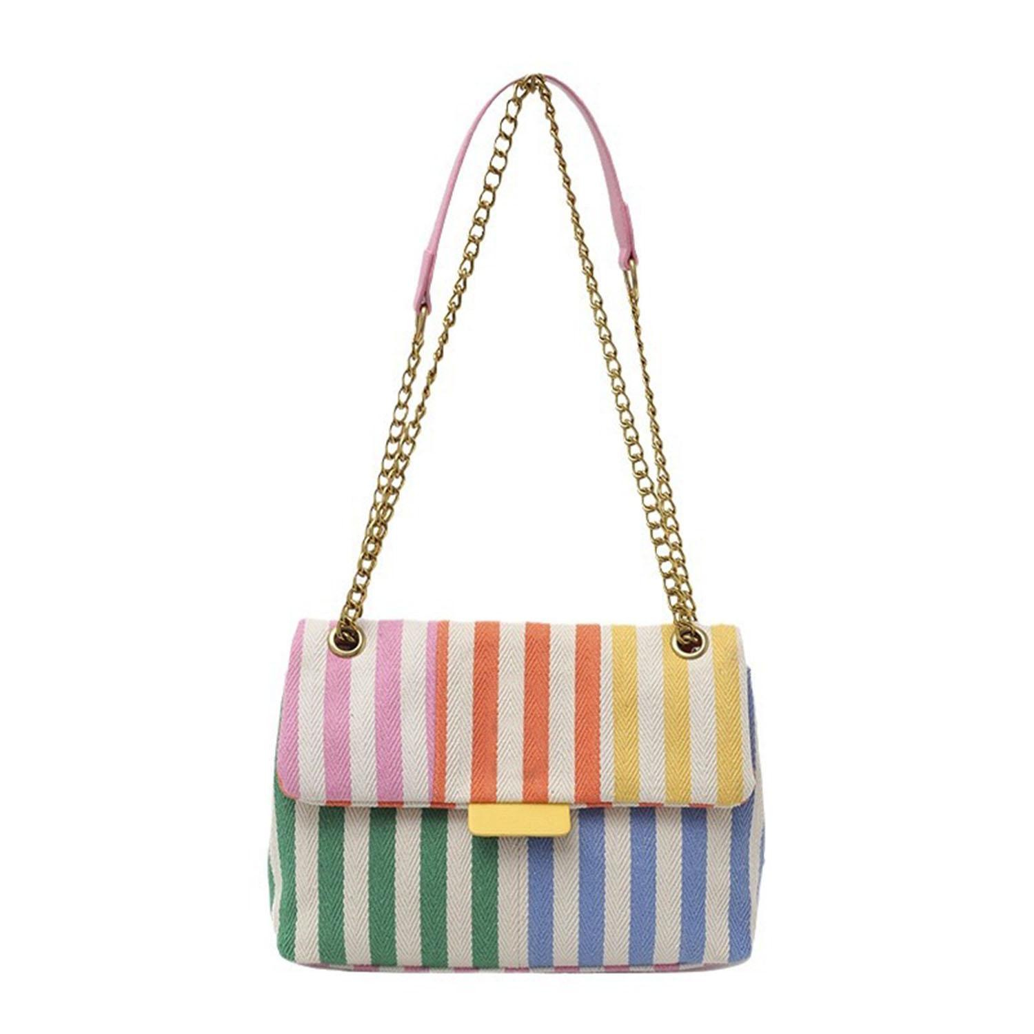 

Women s Fashion Bag Shoulder Bag Handbag Simple And Versatile Square Bag With Colorful Striped K-G Canvas Bag