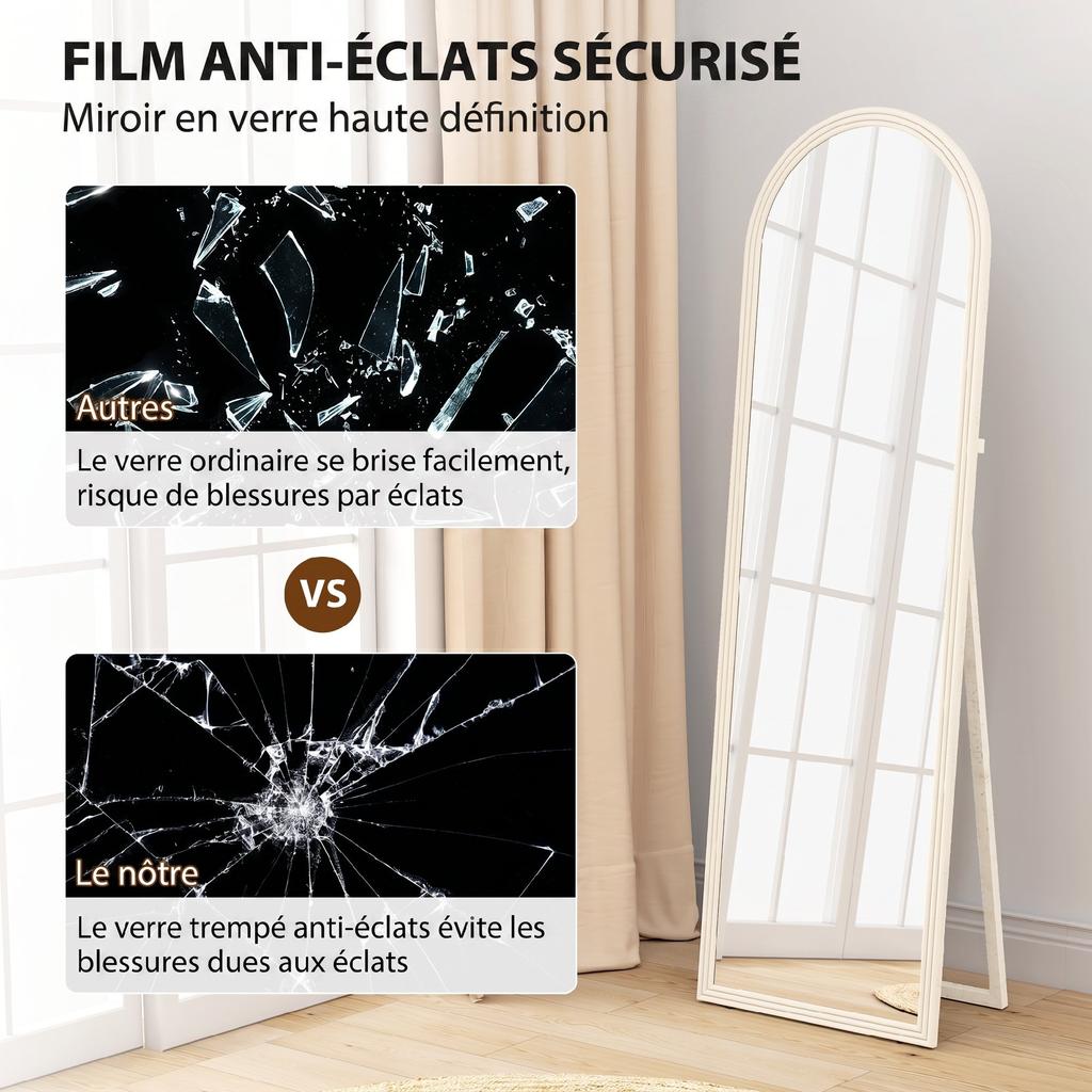 Floor Mirror, Full-Length Arched, Stone-Effect Frame, 50 x 160 cm, White