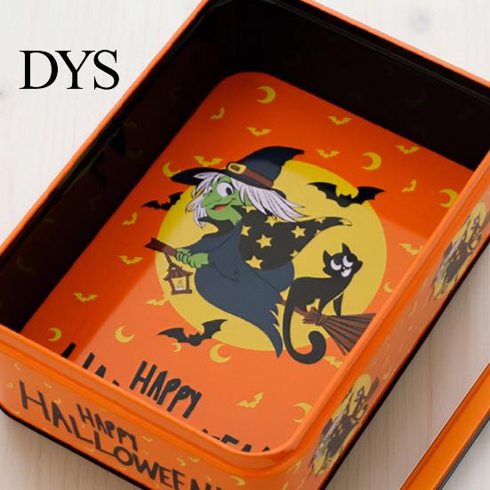 Seasonal Kitchen Storage Halloween Tin Box with Clear Lid, Witch Pumpkin Ghost Candy Window Metal Cases Container for Cookies Snacks, Festive