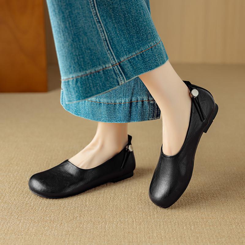 Fashion 2025 New Spring Genuine Leather Women Shoes Round Toe Women Flats Shoes for Women Retro Loafers Fashion Ladies Shoes