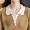 Fake Two Piece Knit Top Women Autumn Winter Middle Age Mom Fall Polo Collar Sweater Base Layer