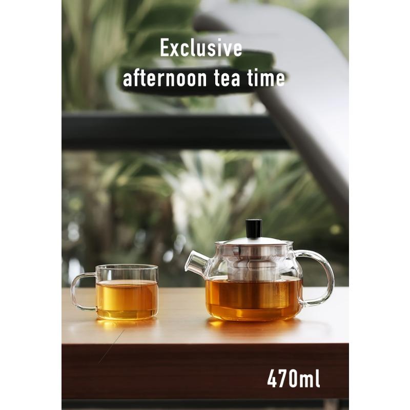 Set ceainic si cani de ceai 5 buc. Ceainic din sticla termorezistenta cu filtru si 4 cani de ceai Set de ceai ceainic 470ml/15.89oz ceainica 140ml/4.73oz pentru ofic