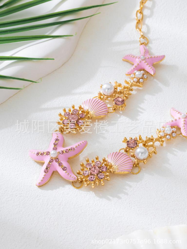 Muschel-Halskette Leichter Luxus Nische Strandresort-Stil Mode Persönlichkeit Farbe Seestern Halskette Schlüsselbeinkette Damen