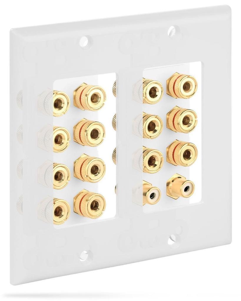 Fosmon Home Theater Speaker Wall Plate Copper Audio Distribution Outlet Panel with Banana Plug Binding Speaker Sound Audio Connector Insert Jack