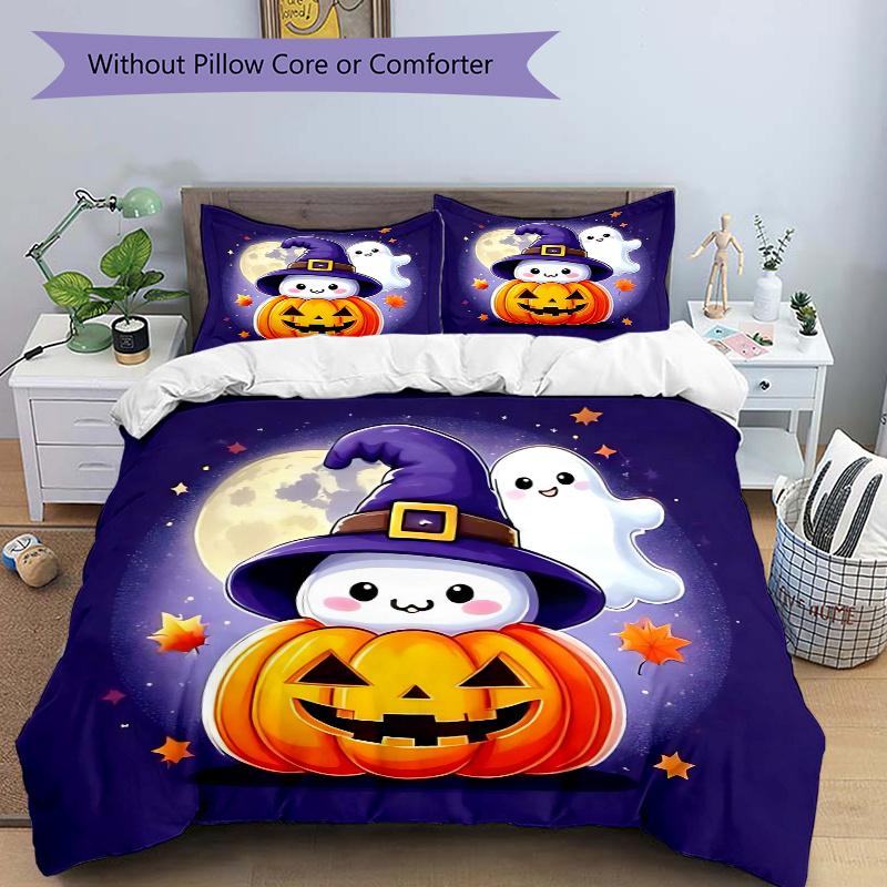 3pcs Witch Ghost Adorable Cartoon Quilt Set Cartoon Themed Bed Quilt Set Lovely Character Bedroom Decor Bed Quilt 135x200cm