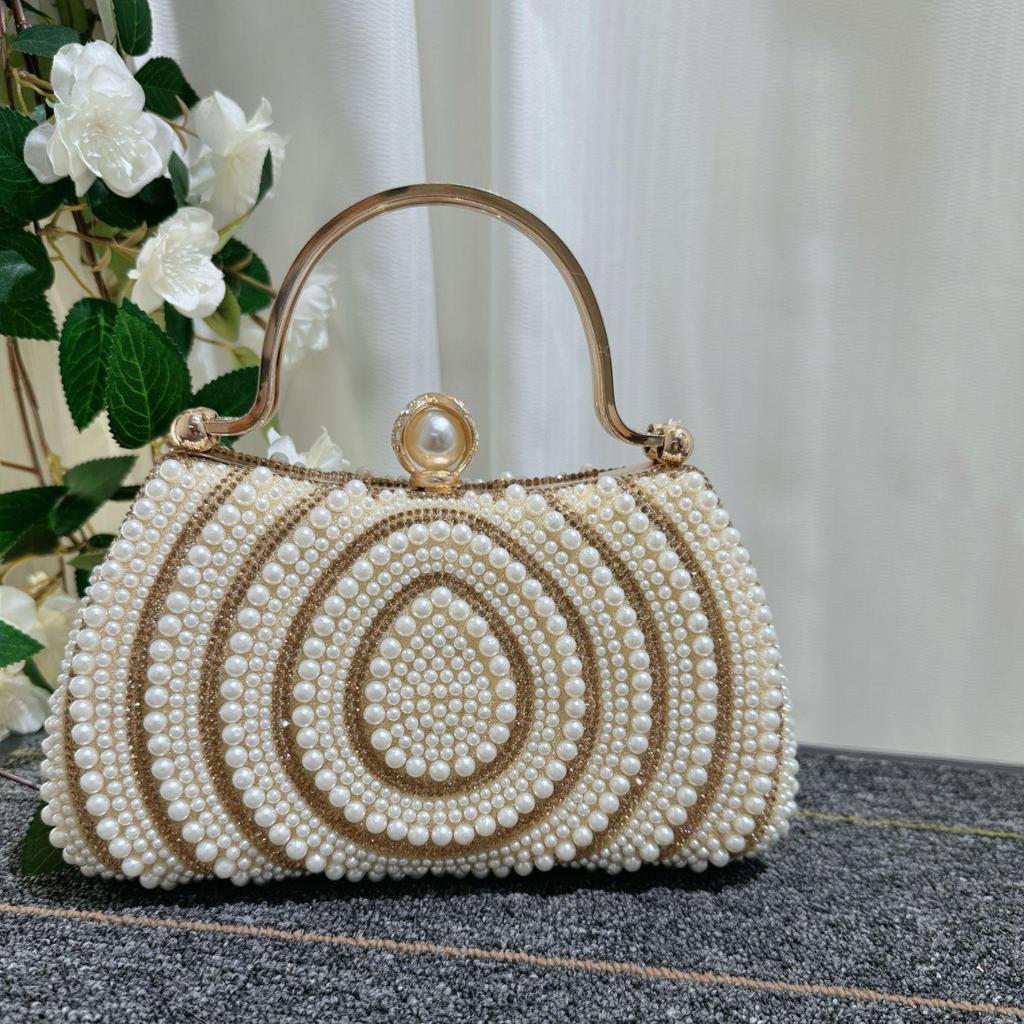 European & American Women's Pearl and Rhinestone Clutch Handbag Wallet Crossbody Bag