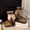 Contrast Color Platform Snow Boots Winter New Round Toe Suede Buckle Thickened Warm Cotton Shoes