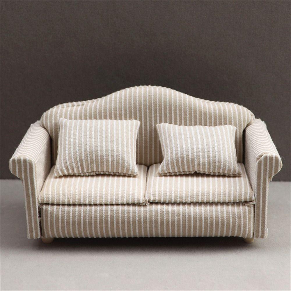 Simulation Dollhouse Sofa With Pillow Mini Sofa Girls Gift Miniature Sofa  Dollhouse Accessorie