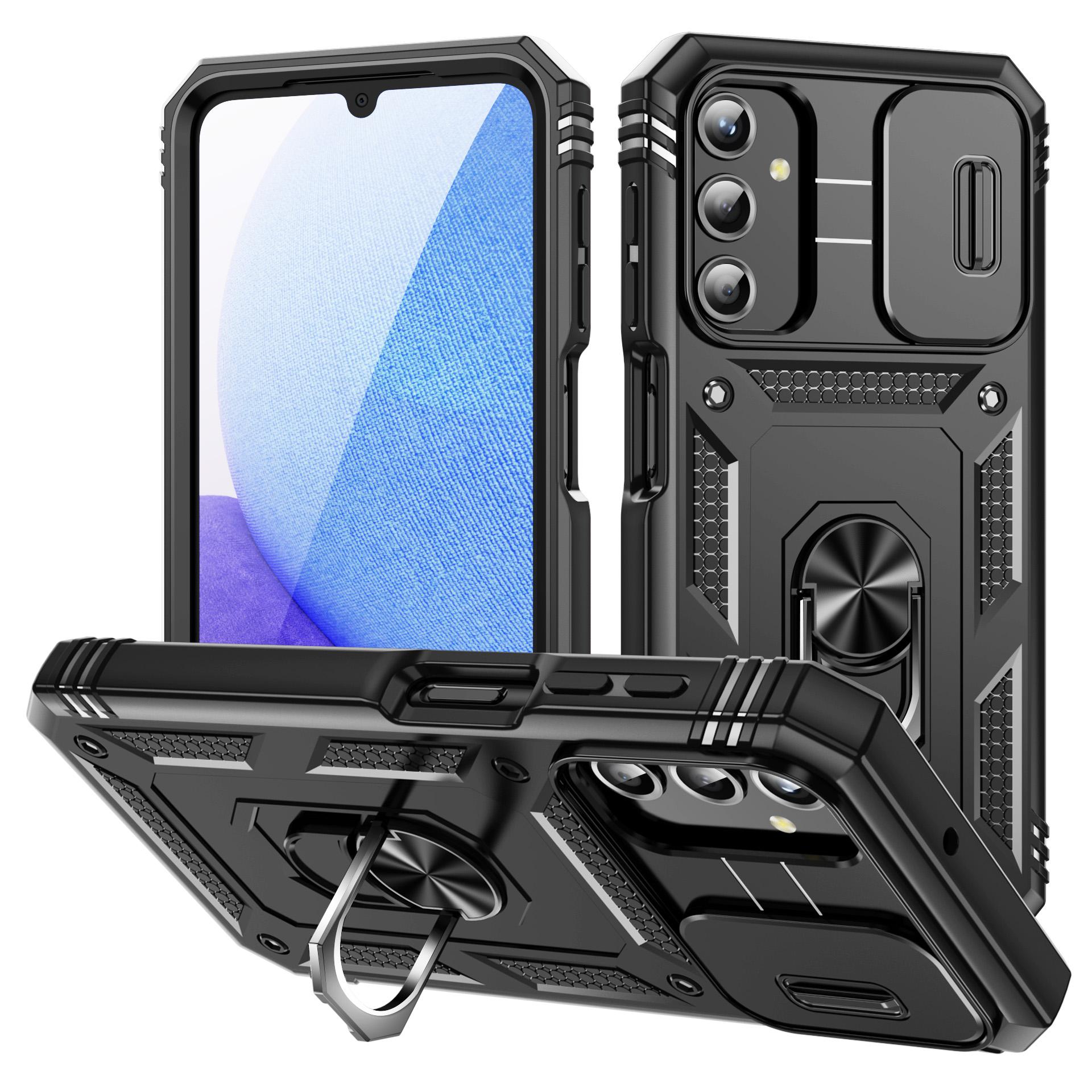 

Anti-Knock Three Layer Case for Samsung Galaxy A57 5G A 57 A17 A37 A56 A36 A16 A55 A35 A15 Metal Ring Kickstand Accessories Galaxy A55 5G чорний