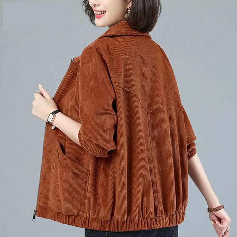 

Женская куртка оверсайз из вельвета, короткий топ, весна-осень, новая свободная базовая куртка, однотонная повседневная женская верхняя одежда на молнии XXXXXL коричневый