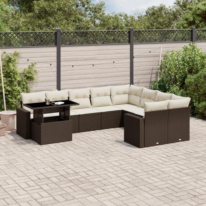 VidaXL Garden Lounge Set 10 Pcs with Brown Cushions Wicker 3267513