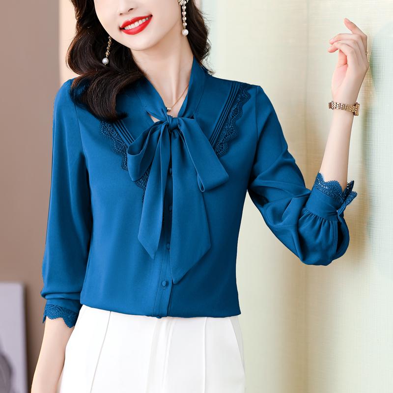 Brand Women's High-End Silk Bow Tie Blouse - Fashionable Style