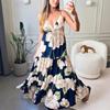 Summer Floral Print V Neck Spaghetti Strap Maxi Dress Tiered Ruffle Boho Beach Long Dress