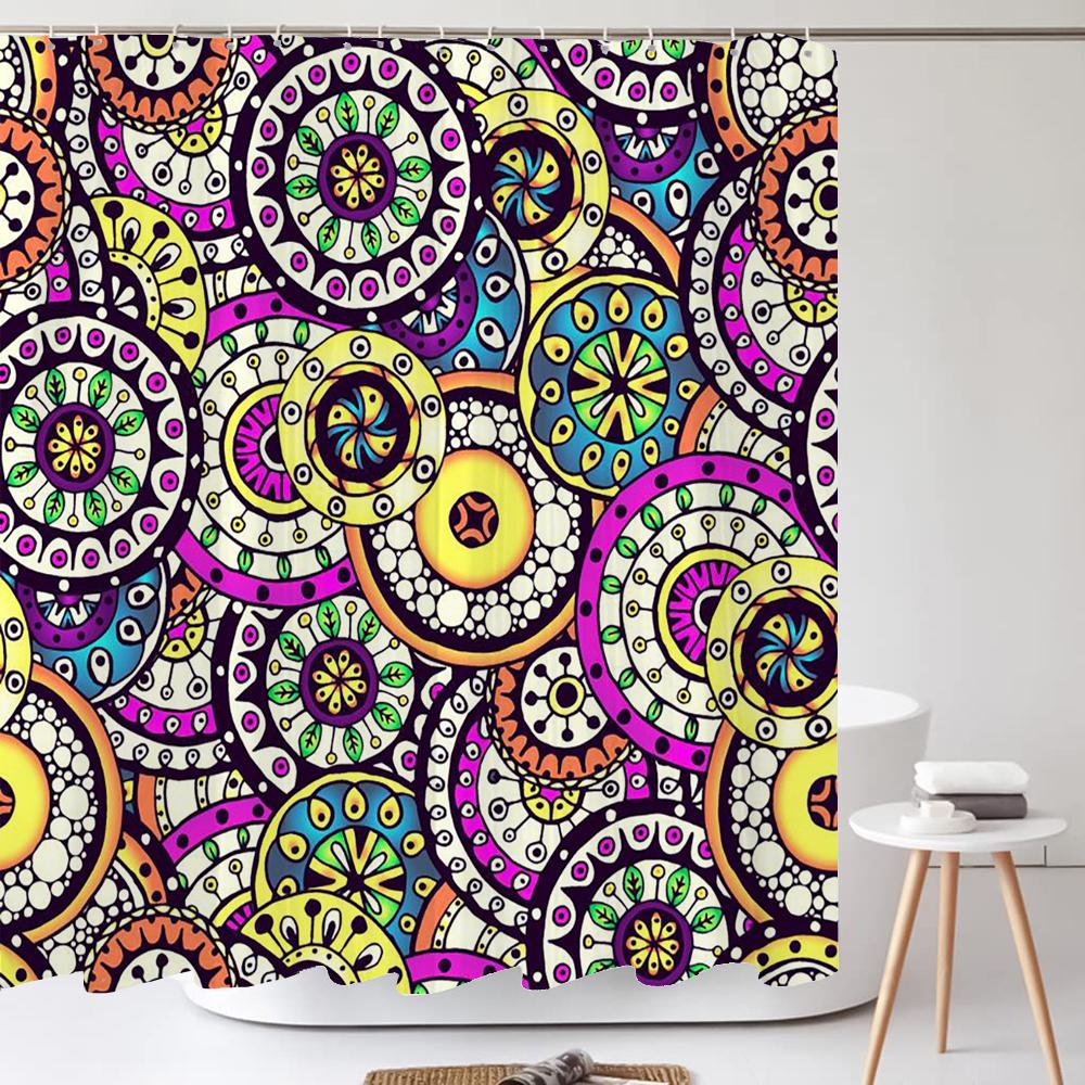 

Bathroom Abstract Bohemian Shower Curtain Medieval Nordic Art Boho Printed Polyester Fabric Shower Curtain With Hooks W60H190(CM)-1 Pcs
