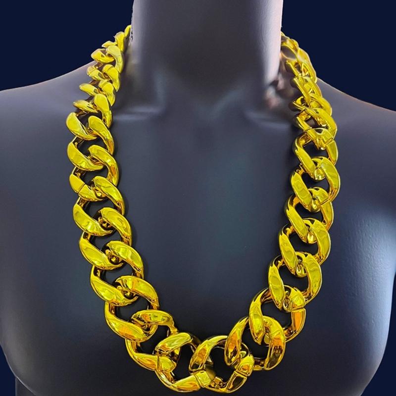 Plastic Big Chunky Chain Necklace 90s Hip Hop Gold Costume Necklace Photography Props Rapper Hip Hop Accessory Jewelry