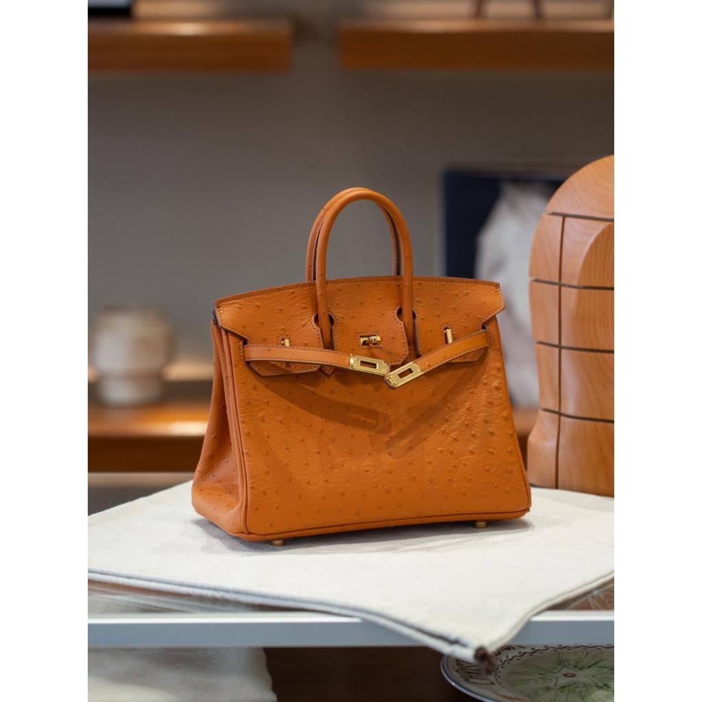 Spot First-layer Cowhide Platinum Bag 25/30 Ostrich Pattern Leather Fashionable Large-capacity Women's Handbag