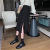 2021 Plus Size High Waist A-Line Midi Skirt - Black Slimming Bodycon with Slit