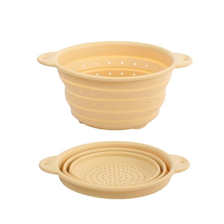 Food Grade Silicone Collapsible Colander, Foldable Fruit Vegetable Washing Basket, Heat Resistant Kitchen Strainer