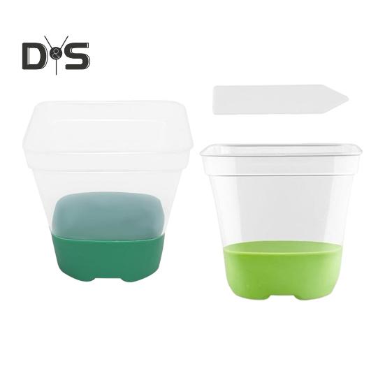 6 Pcs Clear Nursery Pots Seedlings Cultivation Pots with Silicone Base Reusable Seeds Starter Flower Pot with Labels for Garden Balcony