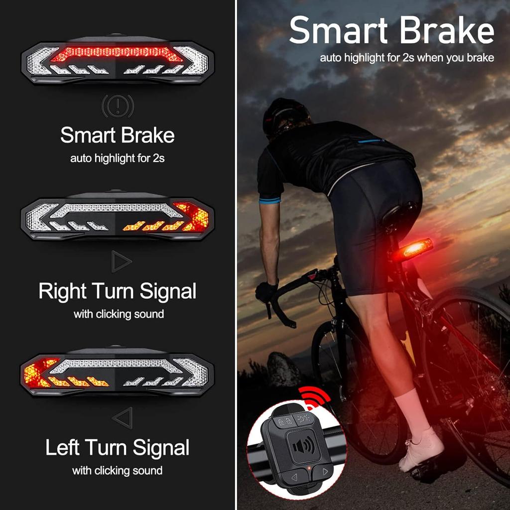 NineLeaf Smart Bike Tail Light with Turn Signals and Brake Light, Anti-Theft Bicycle Alarm Tail Light with Electric Bell and Automatic Brake