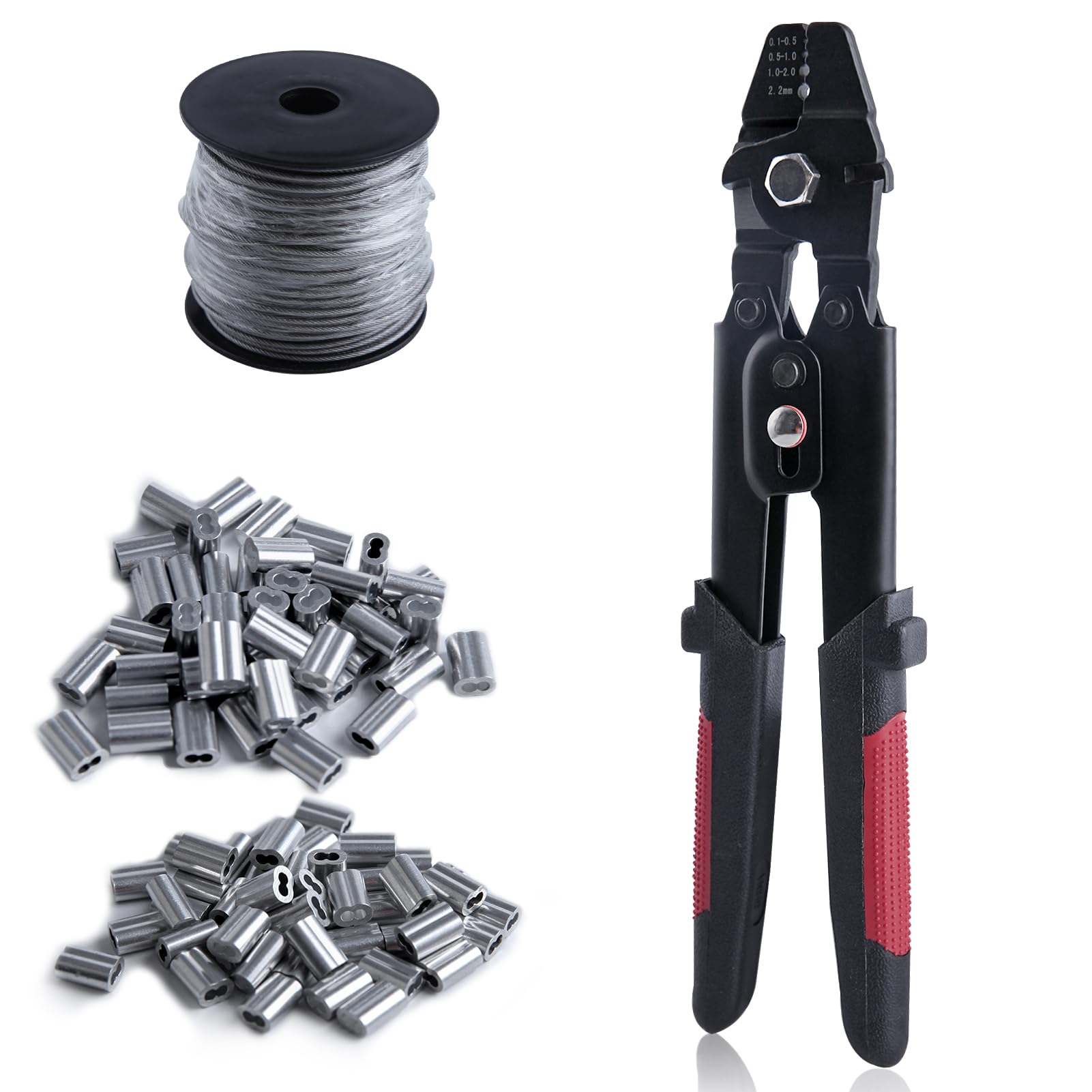 

GOLD DEER 102 Pieces Wire Rope Crimping Tool Kit Ferrule Crimping Tool Kit Fishing Crimping Tool Crimping Pliers 165FT 50M 304 Stainless Steel Wire