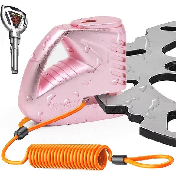 

Замок для мотоцикла, противоугонный, замок для колеса мотоцикла, замок дискового тормоза, аксессуары для мотоциклов, водонепроницаемые, с кабелем напоминания длиной 5 футов для мотоцикла, велосипеда, мопеда розовый