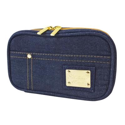 AtFirst Makeup Large Navy AF8321 Pouch, Capacity, Double-Layered, Denim,