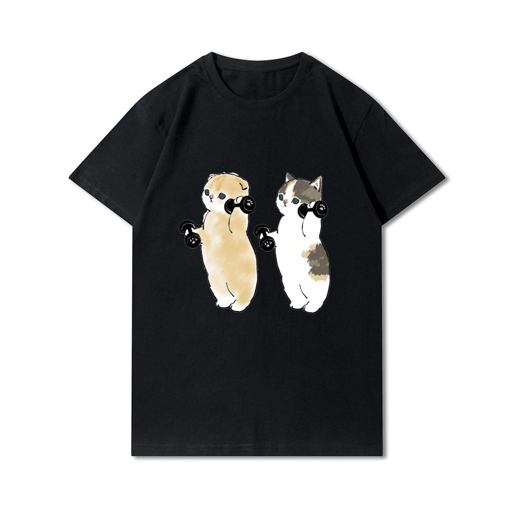 Plus Size Cats Shark Printed Women T Shirts Round Neck Cotton Tops Summer Animal Y2K Fashion 90S Casual Oversize Black Tees