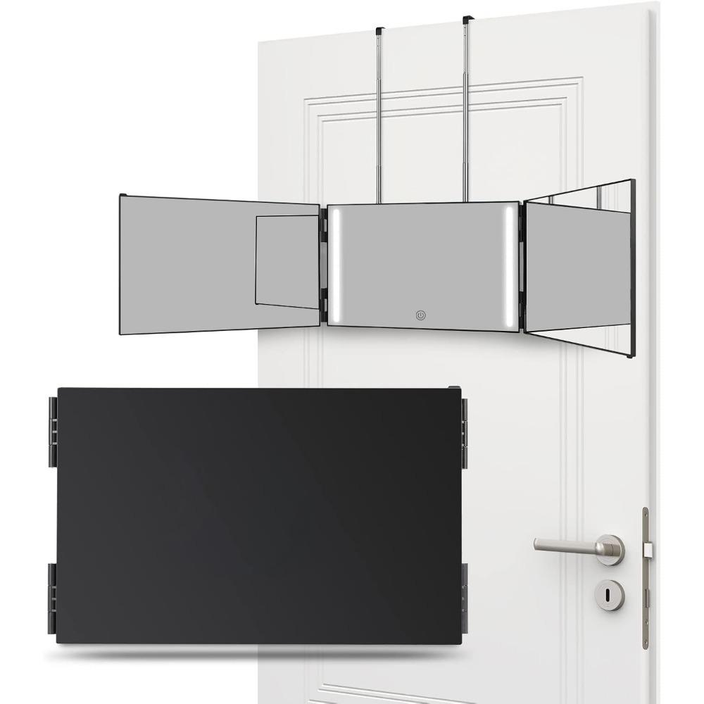 Retractable Hanging Three-fold Mirror for Home Haircutting and Bathroom Use