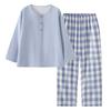 Euyqs Cotton Pajama Long Sleeve Henley Top and Loungewear Light Blue Check Set, Pants, (JP, Alphabet, XL, Pattern)