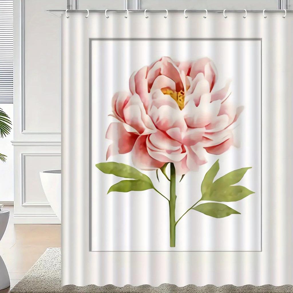 Elegant Floral Shower Curtain - Water-Resistant Polyester, Machine Washable, Includes 12 Hooks