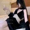 Sexy Golden Velvet Pajamas Autumn and Winter New Chest Pad Suspender Nightdress Set Nightgown Lace Two-piece Loungewear