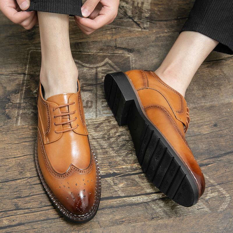 Men's shoes large size men's retro business dress fashion leather shoes men's British casual single shoes Brock leather shoes