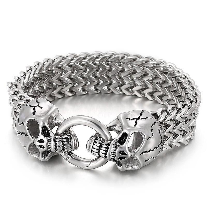 Men's Stainless Steel Viking Wolf Head Chain Bracelet - Vintage Style