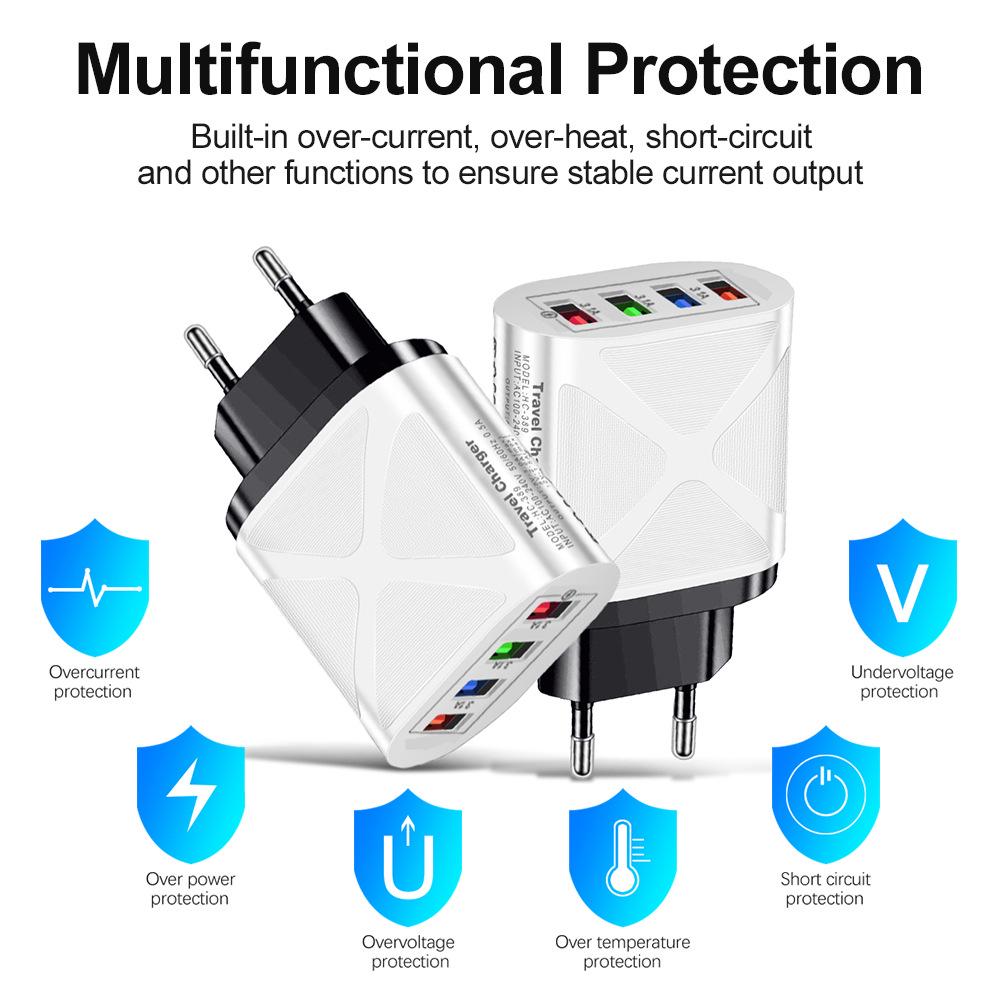 4-Port USB Travel Charger 5V/2.4A Fast Charge - AU/EU/UK/US Compatibility