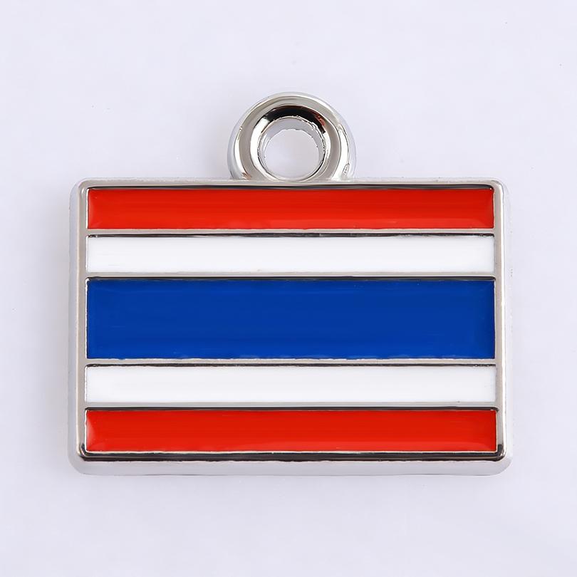 5pcs/Lot Different Countries Flags Enamel Charms For Jewelry Making Supplies Rectangle Silver Color Pendants Handmade Materials