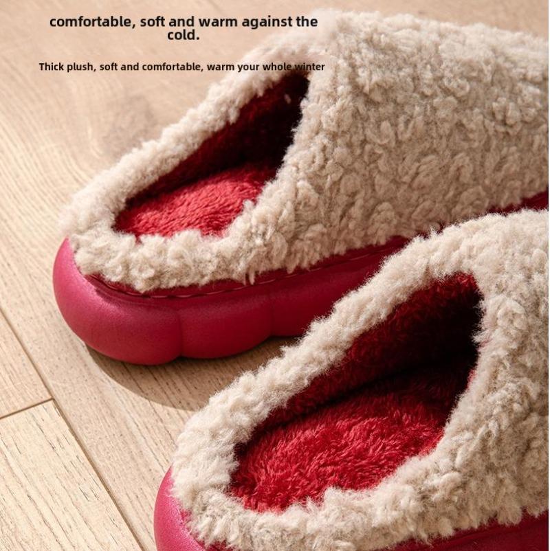 Women Slippers Winter Home Furry Slippers Color Patchwork Cotton Slippers Female Home Slippers Indoor Non-Slip Plush Slipper
