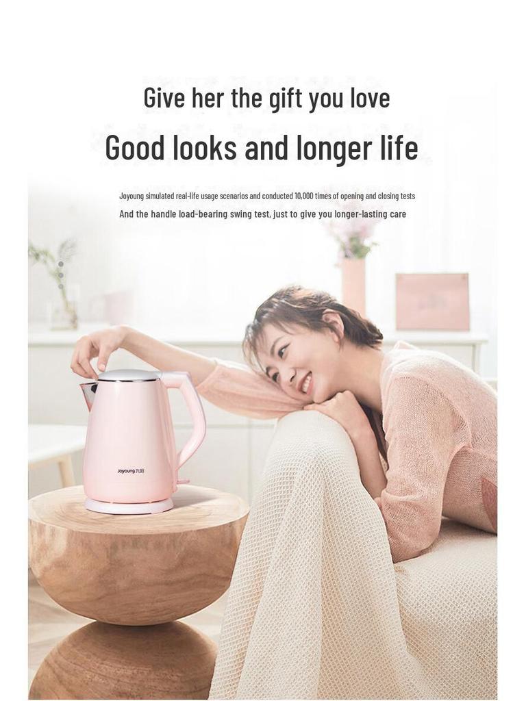Joyoung K15-F626 Electric Kettle, 304 Stainless Steel Double-Layer, Anti-Scald.