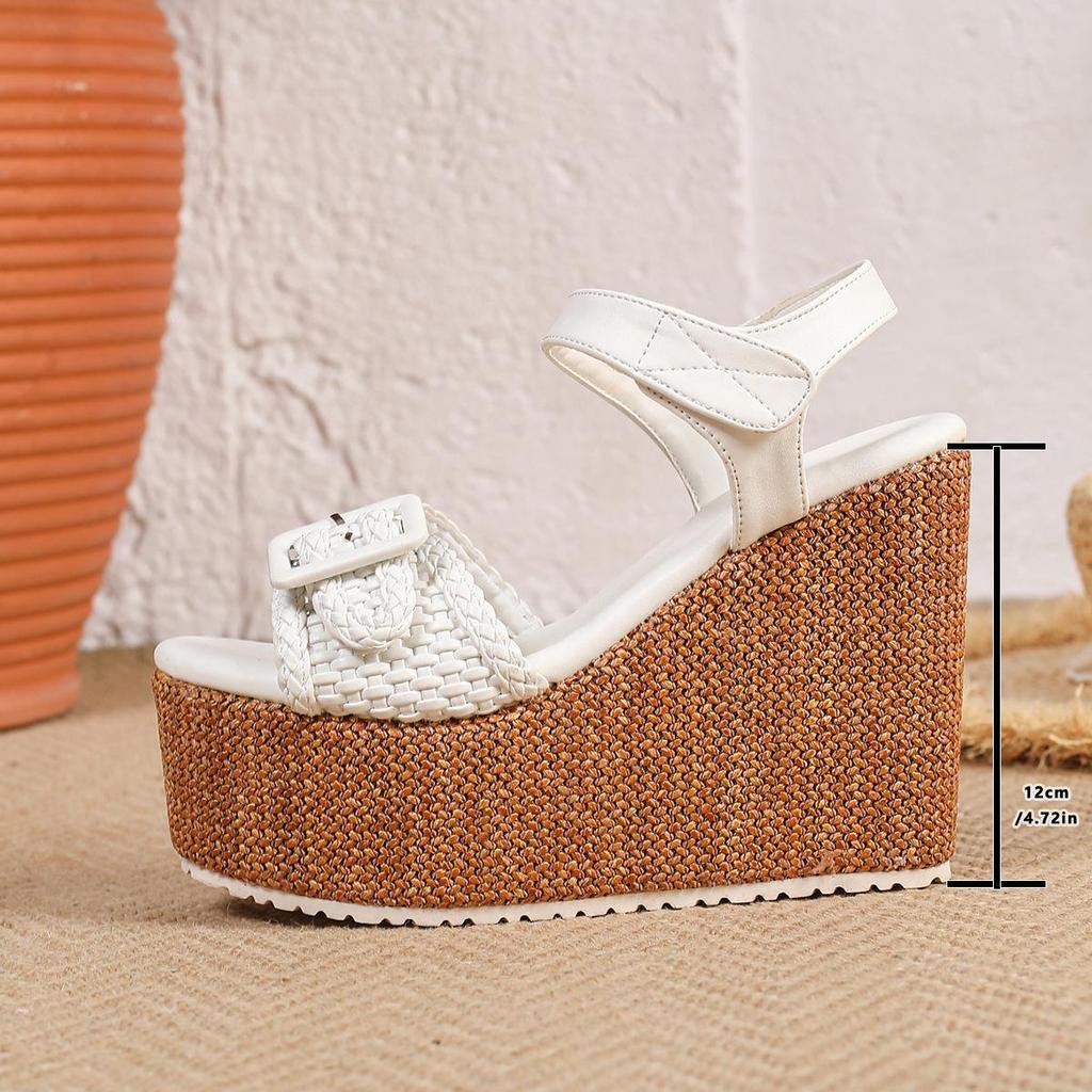 2026 Summer Wedge Buckle Open-Toe Velcro Fashion Women's Peep-Toe Thick-Soled High-Heeled Sandals